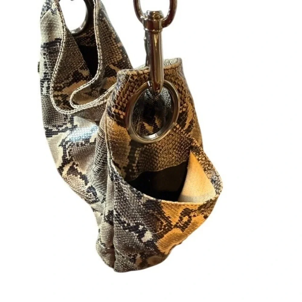 Streets Ahead Snakeskin Embossed Hobo Bag Grey Black Patent Handle Made in USA